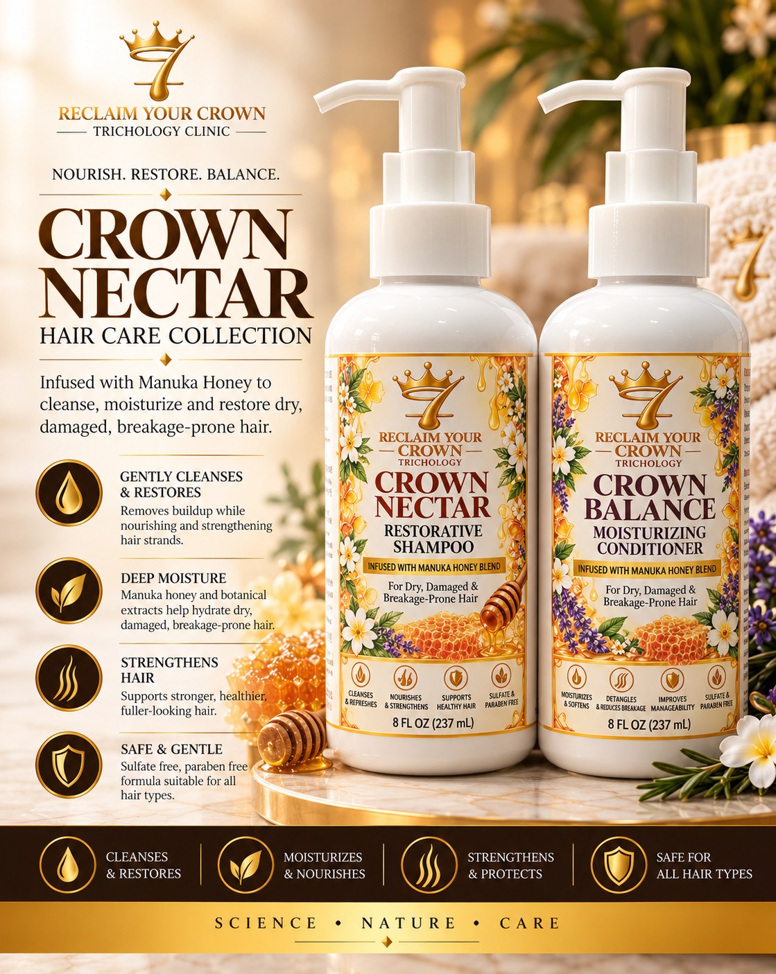 Restorative Shampoo & Crown Balance Moisturizing Conditioner Set- 8 oz
