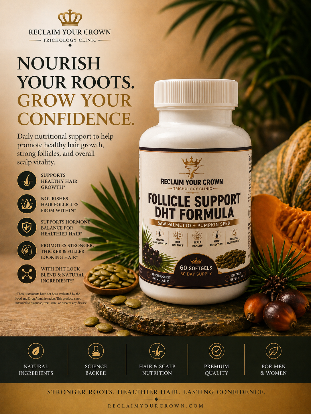 Follicle Support DHT formula- Saw Palmetto &  Pumpkin Seed Oil