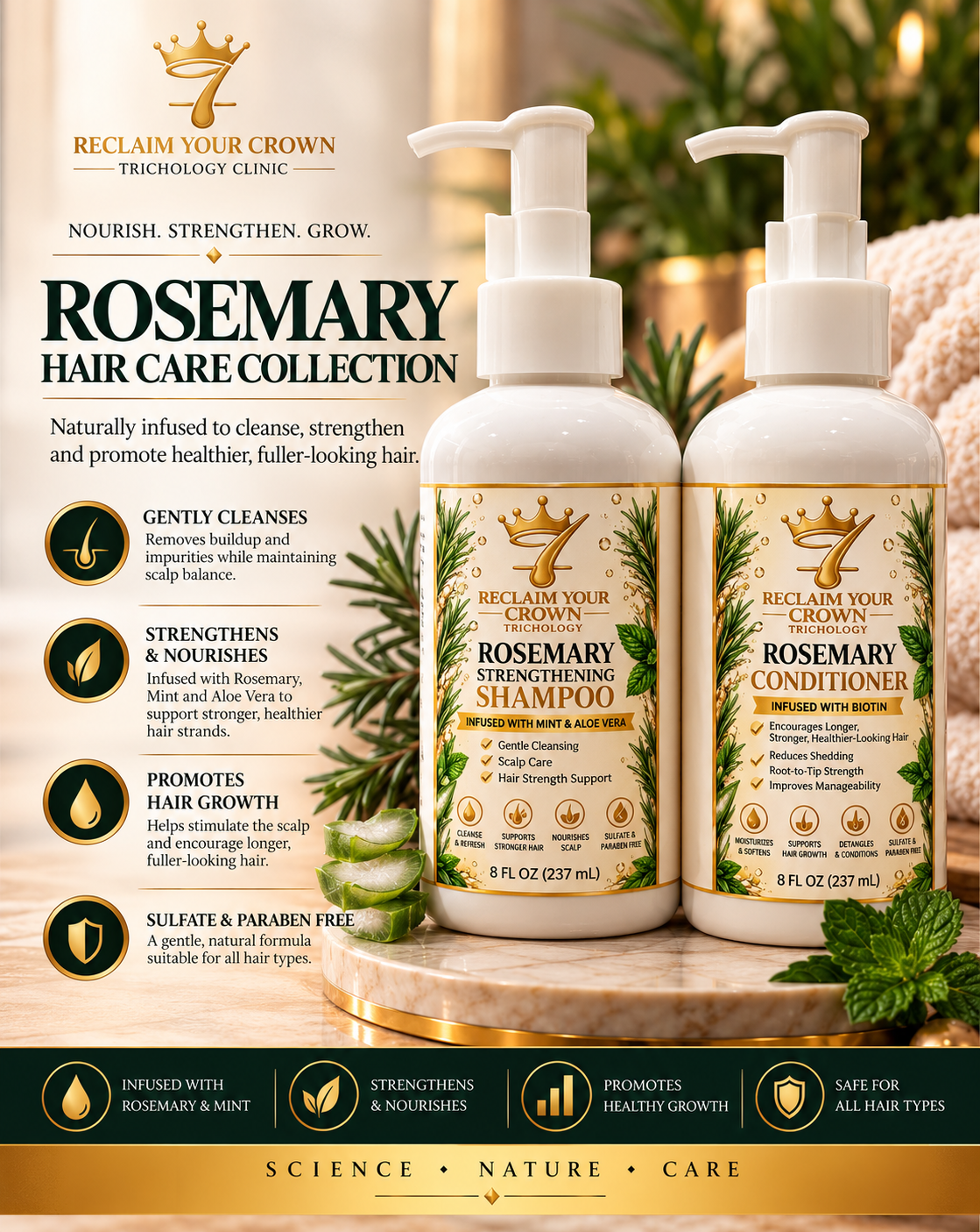 Rosemary Strengthening Shampoo & Rosemary Conditioner Set-8oz